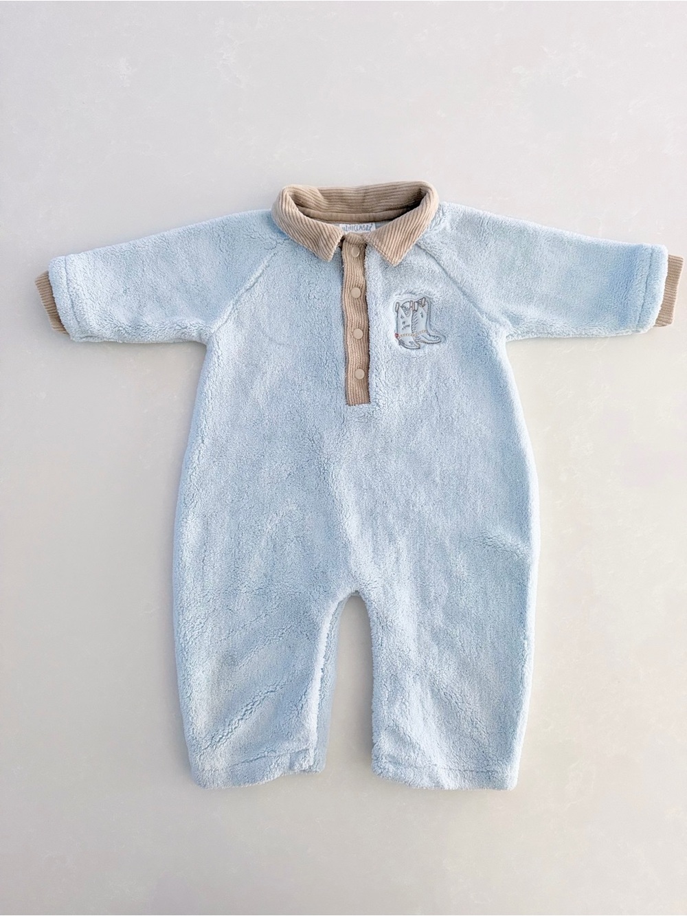 Vintage Mini Clasix Light Blue Fleece Western Cowboy Romper • Size 6M